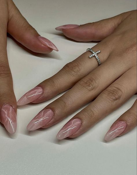 Oval Nails Aesthetic, Pink Quartz Nails, Nail Art Almond Nails, Nails Inspo Summer, Rose Quartz Nails, Quartz Nails, Nyc Nails, Quartz Nail, Almond Acrylic Nails