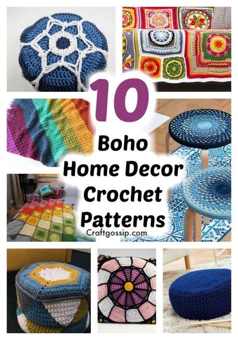 10 Boho Home Decor Crochet Patterns Crochet Decor Ideas, Bohemian Crochet Patterns, Make Your Home Cozy, Boho Crochet Patterns, Home Decor Crochet, Decoration Pieces, Hippie Crochet, Crochet Decor, Crochet Chicken