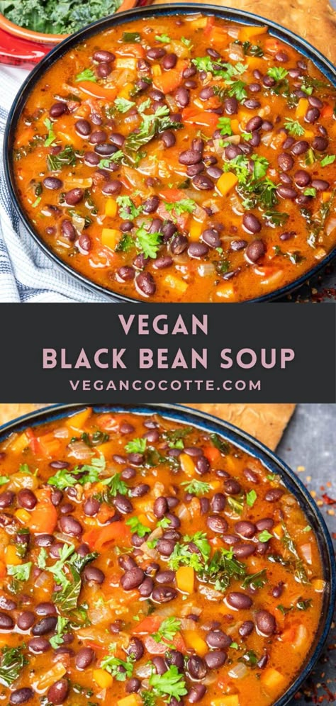 Vegan Black Bean Soup Winter Nail Colours, Vegan Black Bean Soup, Bean And Vegetable Soup, Easy Vegan Soup, Black Bean Soup Recipe, Black Bean Recipes, Vegan Black Bean, Bean Soup Recipes, Black Bean Soup