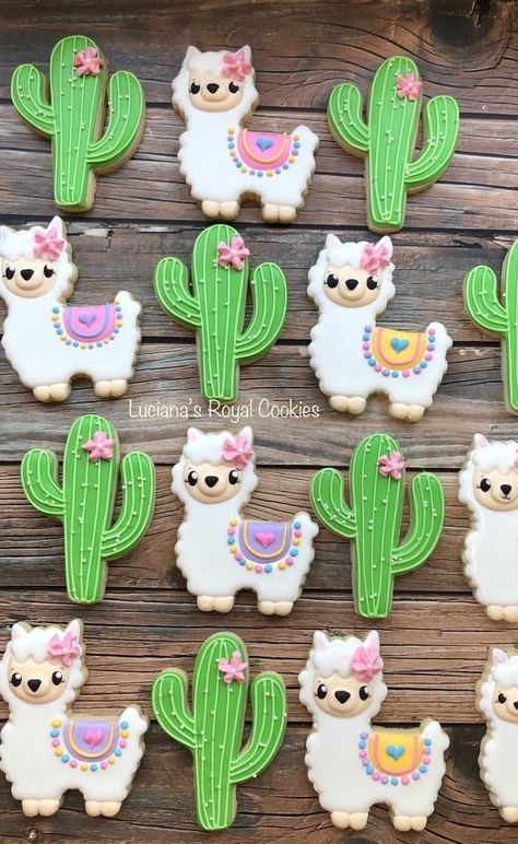 Llama Cookies, Cactus Cookies, Llama Party, Fiesta Birthday Party, Llama Birthday, White Pastel, Fiesta Birthday, Baby Shower Cookies, 6th Birthday Parties