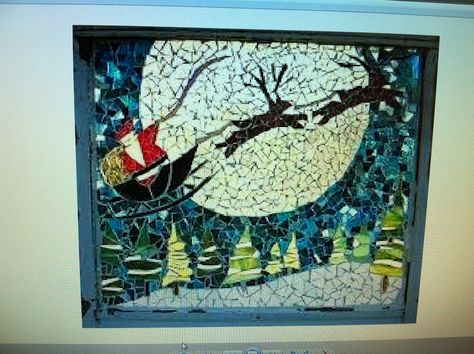 Christmas mosaic Christmas Mosaic Ideas, Mosaic Christmas Ideas, Mosaic Christmas Trees, Snowflake Mosaic, Mosaic Winter Scene, Stained Glass Mosaic Window, Glass Tile Crafts, Christmas Mosaics, Paper Mosaic