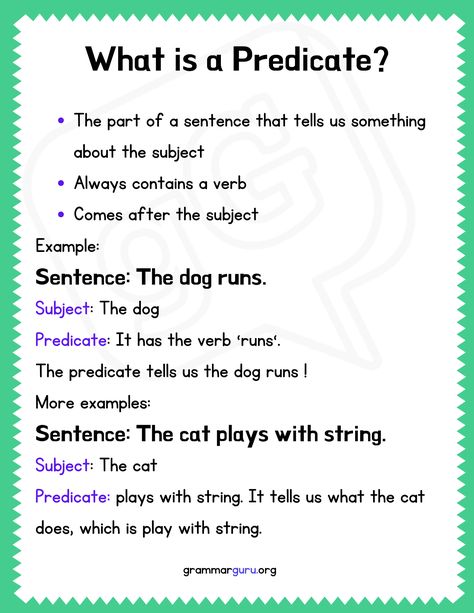 Predicate Subject Predicate, Grammar Anchor Charts, Sentence Building Activities, Study English Language, Sentence Building, Alhumdulillah Quotes, Study English, Subject And Predicate, English Conversation