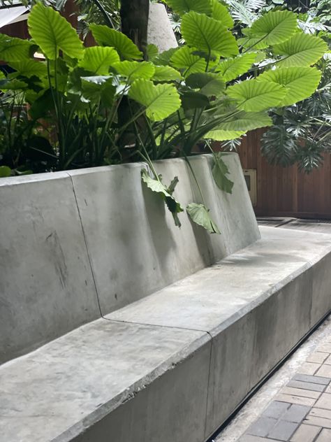 Concrete Seating Indoor, Concrete Block Bench Outdoor Seating, Concrete Bench Fireplace, Concrete Seat Wall, Concrete Seating Outdoor, Outdoor Design Modern, Concrete Bench Outdoor, Concrete Seating, Built In Garden Seating