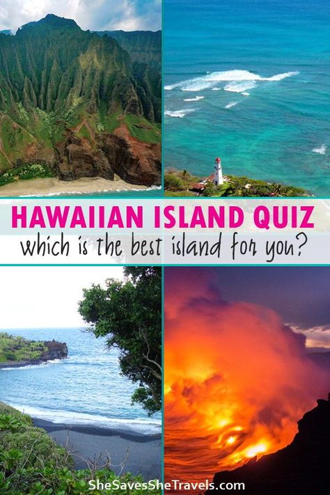 How do you know which is the best island in Hawaii to visit? Like which one is really right for you? While there’s plenty of things to do in Hawaii, each island has its own personality Take the quiz to find out which Hawaiian island is best for you! #hawaii #maui #oahu #kauai #thebigisland #waikiki #hawaiianvacation #blacksandbeach #roadtohana #kilauea #familyvacation #honeymoon #beachdestination #bucketlist Best Island In Hawaii, Hawaii 2023, Best Hawaiian Island, Island Activities, Hawaii Trip Planning, Hawaii Vacation Tips, Big Island Travel, Things To Do In Hawaii, Hawaii Activities