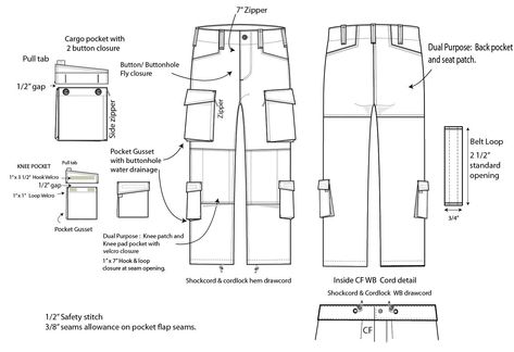 Techwear Sewing Pattern, Cargo Pants Pattern, Pants Template, Pants Pattern Free, Men Pants Pattern, Fashion Terminology, Celana Kargo, Sewing Shop, Flat Drawings