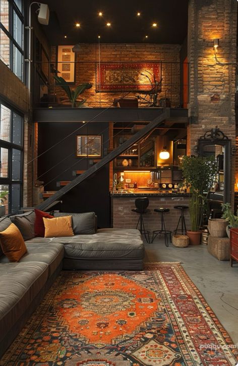 Modern Loft House Design, Boho Loft Apartment, Modern Loft House, Loft Apartment Industrial, Marilyn Monroe Wall Art, Loft Apartment Decorating, Industrial Loft Design, Loft House Design, Homes Inside