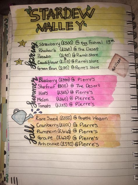 Stardew Valley Journal, Stardew Valley Layout, Stardew Valley Tips, Bullet Journal Cover Ideas, Dream School, Stardew Valley, Journal Covers, Study Notes, Funny Games