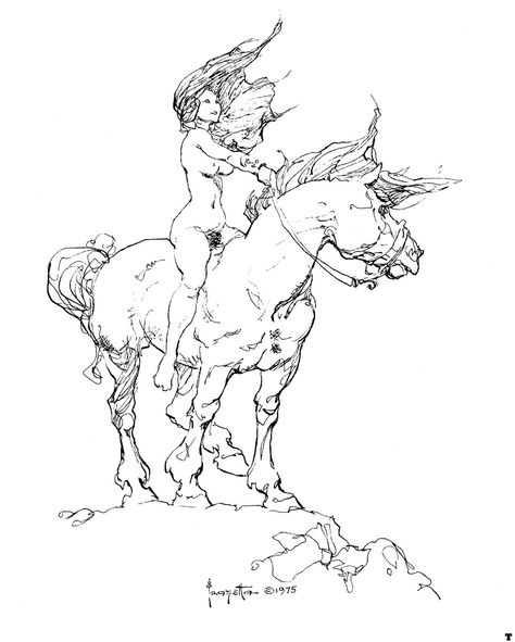 Frank Frazetta, 1975 Bd Art, Frank Frazetta, Fantasy Artist, Arte Fantasy, Art And Illustration, Illustration Sketches, A Drawing, A Horse, Comic Books Art