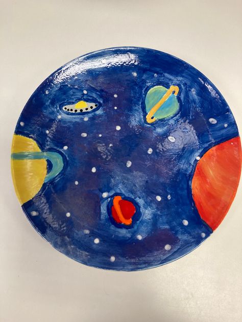 We think this plate is out of this world! What would you paint? #painting #pottery #smallbusiness #craftymonkey #art Space Pottery Painting, Pottery Painting Ideas, Diy Fimo, Painting Pottery, Kids Plates, Space Painting, Pottery Painting Designs, Painting Designs, Ceramics Ideas Pottery