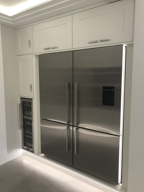 Modern Fridge, Fisher And Paykel, Fridge Design, Large Fridge, Desain Pantry, Kitchen Fridges, Furniture Warehouse, Grey Flooring, Kitchen Furniture Design