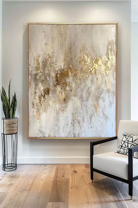 Original handmade abstract painting with textured beige background and gold leaf accents, creating an elegant and luxurious look Paintings With Gold Paint, Beige And Gold Aesthetic, Bild Gold, Gold Artwork, Home Studio Photography, Gold Abstract Painting, Gold Art Painting, Textured Layers, Murals For Kids