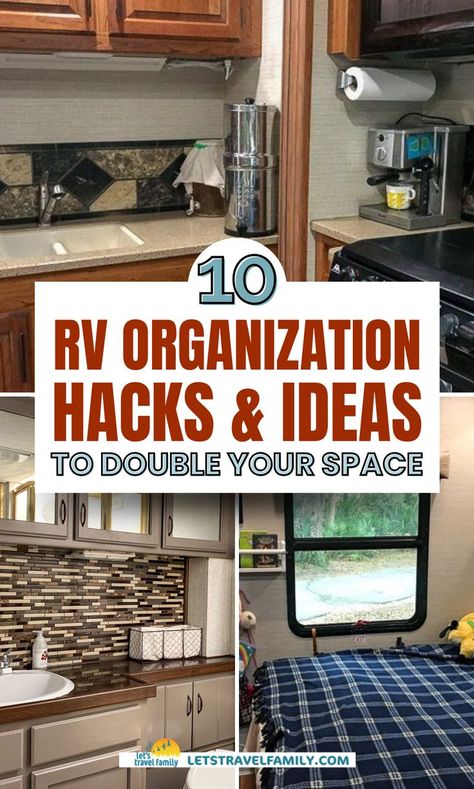 Keeping your RV organized can be daunting, but let me help you with these 10 RV organization hacks and ideas that have worked for us. From clever RV kitchen storage solutions, RV bathroom storage hacks to space-saving secrets for the bedrooms and living room, you'll find that organizing your RV has just gotten easier. Check them out on the blog now. Rv Plate Storage Ideas, Rv Storage Ideas Motorhome, Rv Cupboard Organization, Small Rv Organization Ideas, Rv Laundry Hamper Ideas, Class B Rv Storage Ideas, Rv Shelving Ideas, Rv Towel Storage Ideas, Camping Trailer Organization