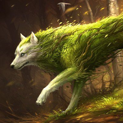 ArtStation - Sandara Tang Sandara Tang, Animal Spirit Art, Plant Spirit, Anime Wolf Drawing, Wolf Warriors, Magical Theme, Mythical Animals, Wolf Spirit Animal, Werewolf Art