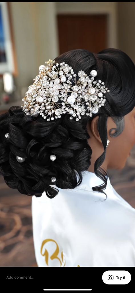 Wedding Black Hairstyles Updo, Best Wedding Hairstyles For Black Women, Pinned Up Wedding Hair Black Women, Bridal Hairstyle African Wedding, Bride Bun Hairstyles Black Women, Wedding Hair Pieces Black Women, Wedding Pinups Hairstyles Black Women, Wedding Hairstyles Bride Black Women, Hair Styles For Wedding Black Women