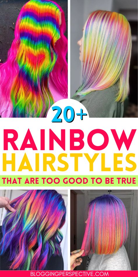 Rain Bow Hair, Rainbow Hair For Brunettes, Lisa Frank Hair Color, Hidden Rainbow Hair Blonde, Rainbow Hair Color Short, Peekaboo Rainbow Hair, Rainbow Hair Underneath, Rainbow Peekaboo Hair, Multi Color Hair Dye Techniques