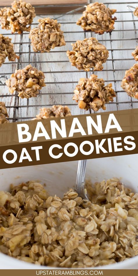 Banana Oat Cookies Banana Walnut Cookies, Banana Oat Cookies, Dairy Free Snacks, Chewy Cookies, Banana Oat, Banana Walnut, Walnut Cookies, Gluten Free Banana, Oat Cookies