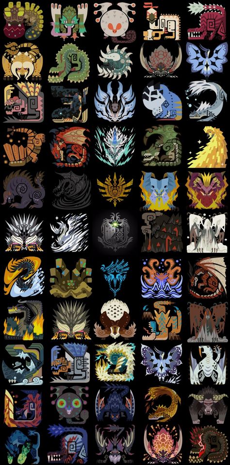 Monster Hunter Ideas, Monster Hunter Monster Concept Art, Monster Hunter Monster Icons, Paolumu Monster Hunter World, Monster Hunter Icon Art, Monster Hunter World Creatures, Monster Hunter Symbols, Monster Hunter Generations Ultimate, Monster Hunter World Monsters