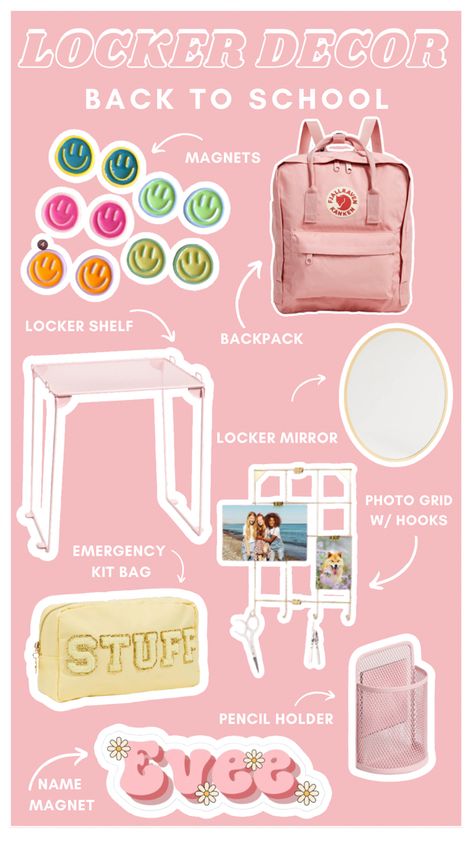 Locker Organization Ideas Middle School, Preppy Locker Decor, School Bag Decoration Ideas, Locker Inspo School, Preppy Locker Ideas, Middle School Locker Ideas, Locker Ideas Aesthetic, Locker Inspo Aesthetic, Locker Decorations Ideas