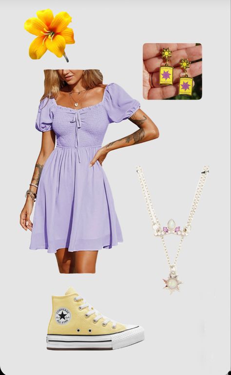 Modern Rapunzel Outfit, Rapunzel Inspired Outfit, Rapunzel Halloween Costume, Rapunzel Outfit, Disney Princess Inspired Outfits, Princess Inspired Outfits, Disney Outfits Women, Bff Halloween Costumes, Rapunzel Party