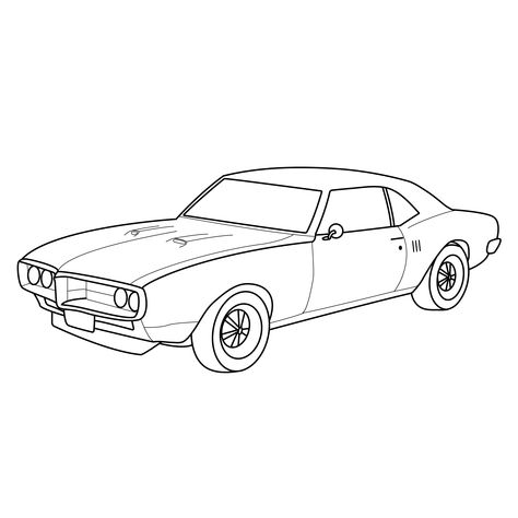 Car Line Tattoo, Car Outline Tattoo, Car Line Art, Firebird Car, 1968 Pontiac Firebird, Car Outline, Crazy Taxi, Basketball Background, Vector Line Art