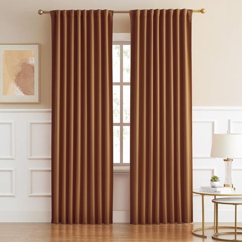 Amazon.com: DUALIFE Caramel Curtains 2 Panels Set, Room Darkening Mid Century Cognac Modern Decor Back Tab Pocket Pleated Boho Curtains for Bedroom Home Office Brown Orange 52 by 84 Inch Length : Home & Kitchen Brown Curtains Bedroom, Home Office Brown, Set Room, Office Brown, Brown Curtains, Room Refresh, Curtains For Bedroom, Boho Curtains, Darkening Curtains