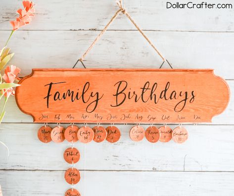 Family Birthday Board Diy, Birthday Board Diy, Cricut Projects To Sell, Pallet Signs Diy, Family Birthday Board, Projects To Sell, Make Your Own Sign, Birthday Gift Tags, Gift Tags Diy