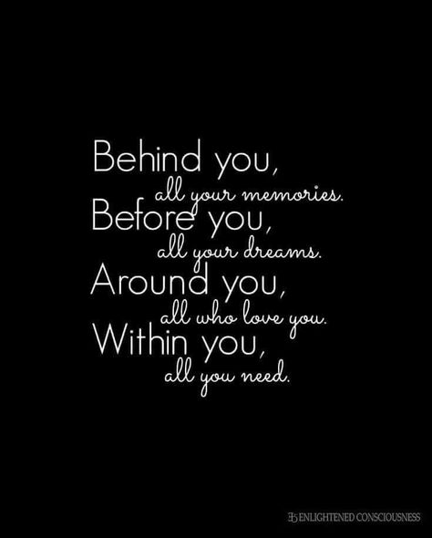 Behind you, all your memories. Before you, all your dreams. Around you, all who love you. Within you, all you need. Value Quotes, Learn To Live, Live Love Laugh, Unlock Your Potential, Professional Growth, Walk By Faith, Deep Words, Transform Your Life, Live Love