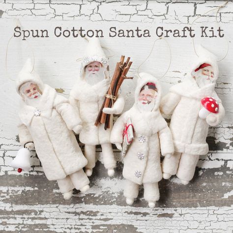 Spun Cotton Santa Kit Father Christmas Ornament Craft Supply Pack - Etsy Spun Cotton Christmas Ornaments, Spun Cotton Tutorial, Miniature Trinkets, Spun Cotton Ornaments, Snowman Kit, Santa Faces, Santa Crafts, Ornament Craft, Nostalgic Art