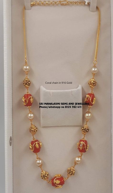 Simple Neckchains Gold, Coral Chain Designs, Coral Gold Jewellery, Latest Gold Pendant Jewelry, Coral Jewelry Indian Gold, Latest Beads Jewellery Designs, Coral Jewelry Set, Gold Jewelry Outfits, Pearl Jewelry Design