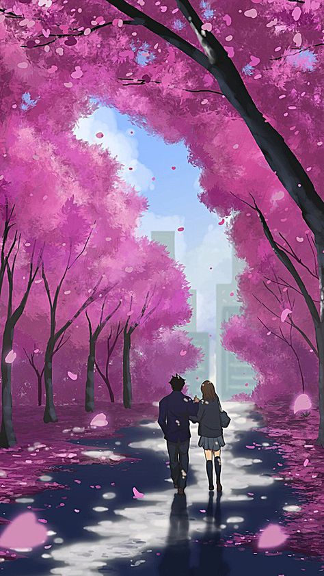 Couple under the cherry blossom background illustration h5 Cherry Blossom Anime Background, Couple Under Cherry Blossom Tree, Couple Cherry Blossom, Anime Cherry Blossom Wallpaper, Cherry Blossom Couple, Cherry Blossom Scenery, Anime Spring, Anime Cherry Blossom, Blossom Background