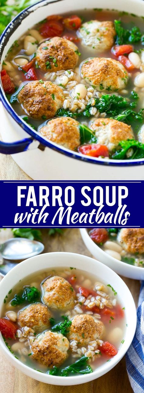 Farro Soup with Meatballs Recipe | Farro Recipe | Meatball Soup | Healthy Soup Recipe #soup #healthy #meatballs #farro #dinner #dinneratthezoo Meatball Soup Healthy, Farro Soup, Soup With Meatballs, Healthy Soup Recipe, Farro Recipes, Meatball Dinner, Soup Healthy, Meatball Soup, Meatballs Recipe