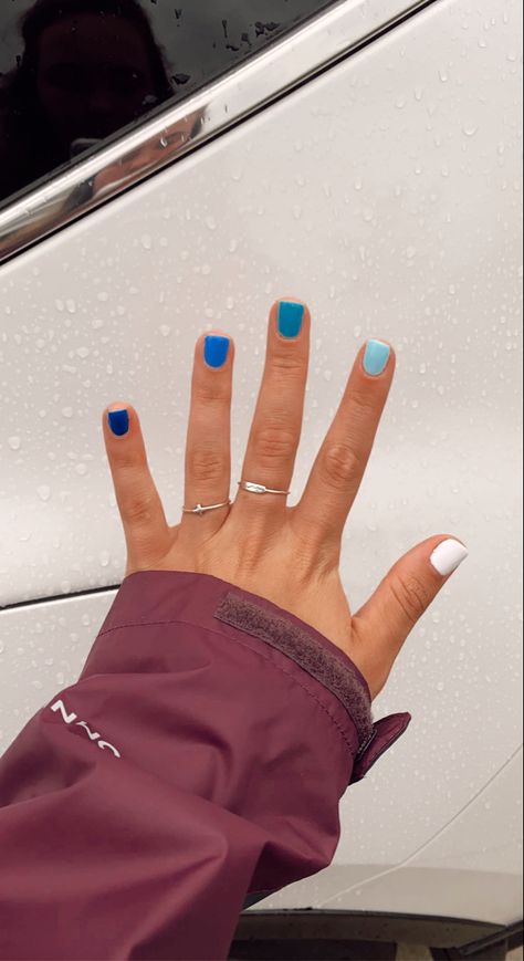 Hues Of Blue Nails, Blue Nails Multicolor, Mixed Blue Nails, Multicolor Blue Nails, Multi Colored Blue Nails, Blue Multicolor Nails, Hue Nails, Multi Colored Nails, Back To School Nails