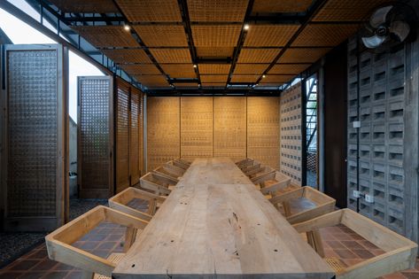 Gallery of Biophilic Office / Andyrahman Architect - 27 Bamboo Office Design, Biophilic Design Concept, Filipino Cafe, Bamboo Interior Design, Breathing Wall, Modern Filipino Interior, Biophilic Office, Filipino Interior Design, Architect's Office