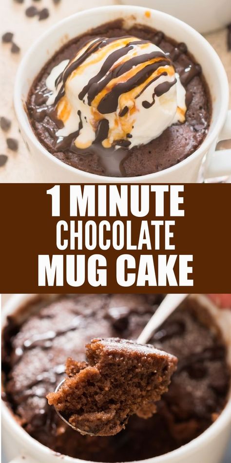 chocolate mug cake 1 Minute Mug Cake Microwave, Microwave Mug Cakes, 1 Minute Mug Cakes, Cake In Microwave, Mug Dessert Recipes, Chocolate Mug Cake Recipe, Microwave Mug Recipes, Batch Baking, Cocoa Powder Recipes