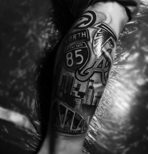 Georgia Tattoo Ideas For Men, Georgia Tattoo Ideas, Atlanta Tattoo Ideas, Atlanta Falcons Tattoo, Atlanta Braves Tattoo, Georgia Tattoo, Falcon Tattoo, Atlanta Tattoo, Be Brave Tattoo