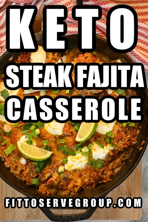 Take your Mexican food options and Taco Tuesday dinners to new heights with our keto steak fajita casserole! Our one-skillet recipe is the perfect meal to make when you find yourself dealing with busy weeknights or need a quick weekend meal. low-carb steak fajita casserole| keto casserole| one skillet keto meal Keto Shredded Steak Recipes, Keto Steak Fajita Casserole, Keto Beef Fajita Recipes, Beef Fajitas Casserole, Beef Fajita Meat Recipes, Fahijatas Recipe Keto, Keto Leftover Steak Recipes, Leftover Fajita Meat Recipes, Steak Fajita Casserole Recipe