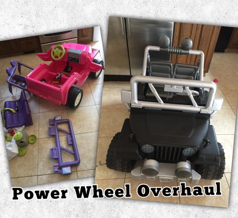 Barbie jeep turned Punisher Jeep! Few cans of spray paint and bam a whole new look! Kids Jeep, Power Wheels, Summer Toys, Activity Board, Kids Hair Cuts, Kids Ride On, Kids Hairstyles, Kids Toys, Jeep