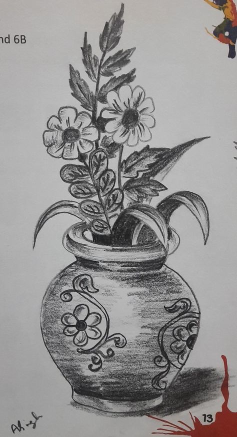 Flower Vase Drawing, Cute Easy Paintings, Shading Drawing, Space Drawings, Pencil Shading, Flower Art Drawing, Art Drawings Sketches Pencil, Mini Drawings, Pencil Art Drawings