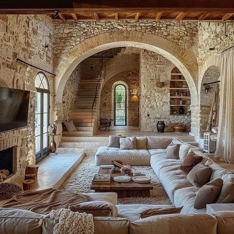 Sicilian Style Home, House In Tuscany, Italian Houses Interior, Italian Home Decor Tuscan Style, Italian Stone House, Old Italian House Interior, Tuscany House Interior, Lakeside Cottage Interiors, Italian Villa House