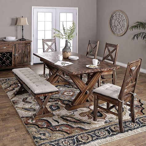 Farmington Dining Table, Bench & 4 Chairs in Acorn Traditional Dining Room Furniture, Rustic Dining Room Sets, Dining Table Bench, Farmhouse Dining Set, Dining Room Furniture Sets, Farmhouse Dining Room Table, Casual Dining Rooms, Table Bench, Traditional Dining Room