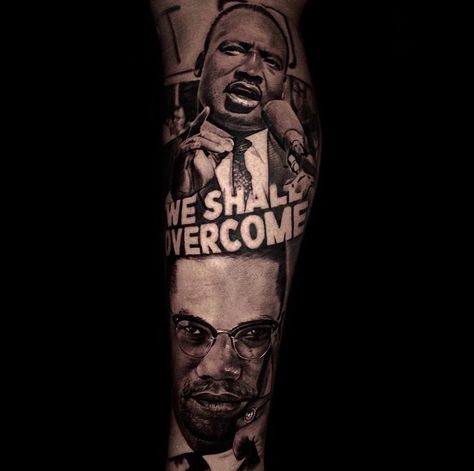 Malcolm X Tattoo Ideas, Mlk Tattoos, Martin Luther King Tattoo, Malcom X Tattoo Stencil, Malcom X Tattoo Sleeve, Malcolm X Tattoo, Malcom X And Martin Luther King Tattoo, Malcom X Tattoo Quotes, Back Ear Tattoo