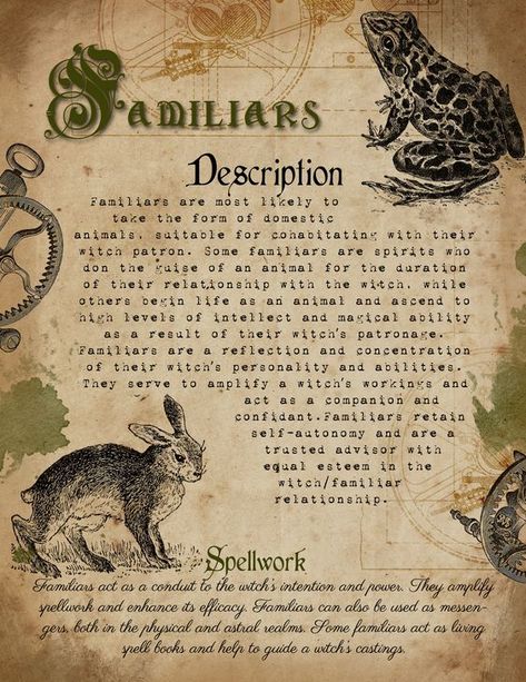 Familiars – Witches Of The Craft® Book Of Shadows Pages, Witches Familiar, Animal Spirit Guides, Witchcraft Books, Wiccan Magic, Grimoire Book, Wiccan Witch, Eclectic Witch, Wiccan Spell Book