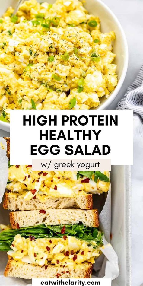 Healthy Egg Salad - Eat With Clarity Healthy Egg Salad Sandwich, Yogurt Egg Salad, Egg Salad Recipe Healthy, Gluten Free Recipes Side Dishes, Quick Vegetarian Dinner, Healthy Egg Salad, Egg Salad Sandwich Recipe, Best Egg Salad Recipe, Df Recipes