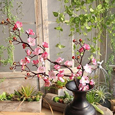 Artificial Fake Flowers, Kingko® Cherry Plum Blossom Spray Artificial Flowers Branch Silk Flowers Tree Wedding Bouquet Party Home Decor (Pink) Chinese Theme Party, Jars Of Flowers, Pokemon Wedding, Fairy Wedding Dresses, Black Wedding Table, Decorating Room Ideas, Fake Flowers Wedding, Bouquet Party, Asian Interior Design