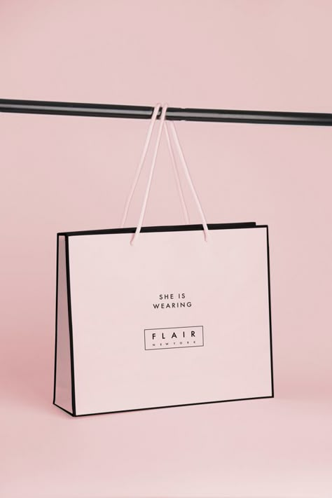 FLAIR by Adriana Jackson, via Behance Desain Merek, Shoping Bag, Custom Paper Bags, Shopping Bag Design, Paper Bag Design, Packaging Ideas Business, Clothing Packaging, Fashion Packaging, Boutique Decor