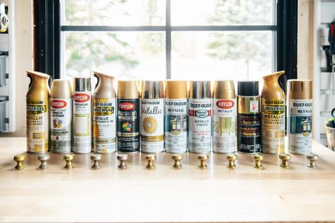 Quest for the Best Gold Spray Paint - Chris Loves Julia Brass Spray Paint For Metal, Best Brass Spray Paint, Antique Brass Spray Paint, Best Gold Spray Paint, Brass Spray Paint, Cocktail Cabinets, Metallic Gold Spray Paint, Rustoleum Metallic, Painting Tricks