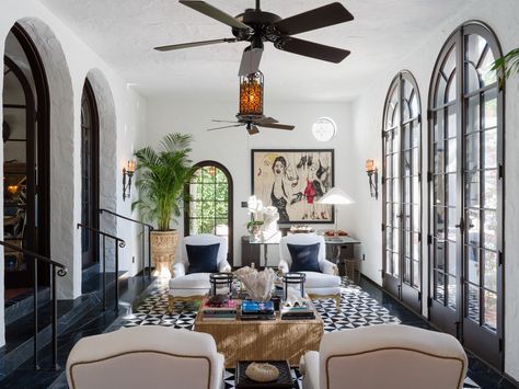 Arched French Doors, Architecture Career, Spanish Colonial Revival, Coved Ceiling, Revival Architecture, Wood Beam Ceiling, Spanish Revival, Colonial Revival, Grand Homes