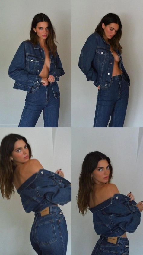 Kendall Jenner Calvin Klein Denim And Bra Photoshoot, Kendall Jenner Studio Photoshoot, Calvin Klein Woman Photoshoot, Ck Outfit Calvin Klein, Calvin Klein Inspired Photoshoot, Jean Jacket Photoshoot Ideas, Kendall Jenner Calvin Klein Photoshoot, All Denim Photoshoot, Calvin Klein Jeans Photoshoot