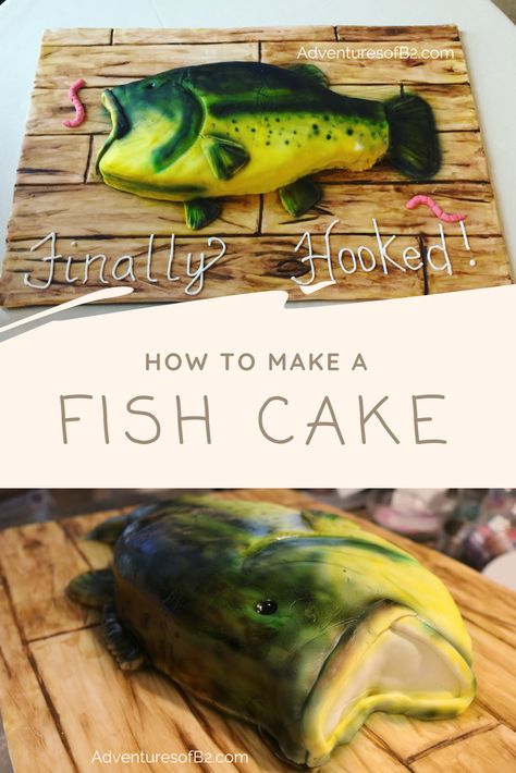 Instructions for how to carve and decorate a bass cake. A FREE cake tutorial you can use to create a realistic fish for your next cake . Bass Fish Cake, Fondant Fish, Groom Cakes, Fish Cake Birthday, Fondant Flower Cake, Beach Cakes, Sculpted Cakes, 3d Cakes, Animal Cakes