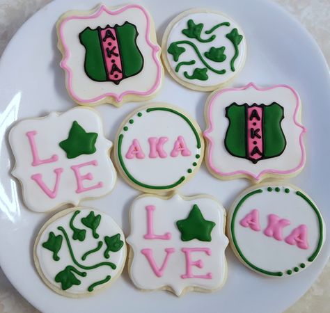 AKA Cookies Aka Cookies Decorated, Akaversary Alpha Kappa Alpha, Aka Cupcakes, Aka Cookies, Sorority Cookies, Alpha Kappa Alpha Founders, Aka Gifts, Alpha Kappa Alpha Paraphernalia, Happy Founders Day